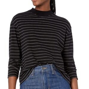 Vince Navy Chalk Striped Mock Neck Long Sleeve Mock Neck Top Shirt S/Small EUC